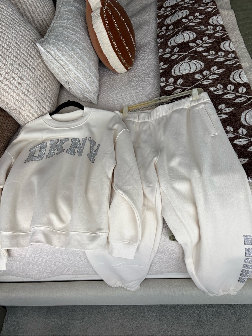 DKNY Cream Sweatshirt & Jogger Set Bling